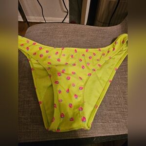 Bright Green Bikini Bottom with Pink Strawberry Print